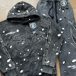 Black Graphic Hoodie and Sweatpants Set